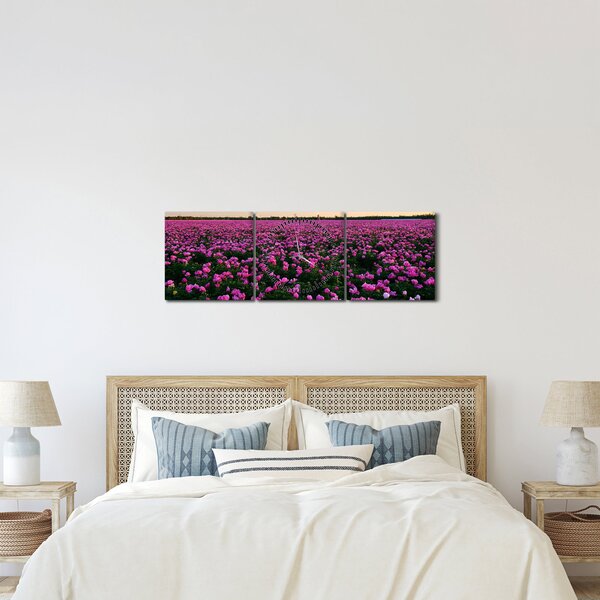 Kép - lila tulipánok rétje (órával) (90x30 cm)