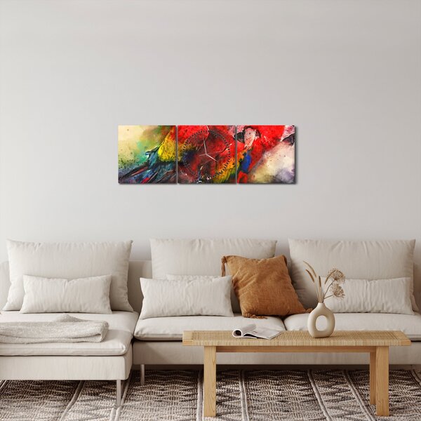 Vörös ara papagájok képe (órával) (90x30 cm)