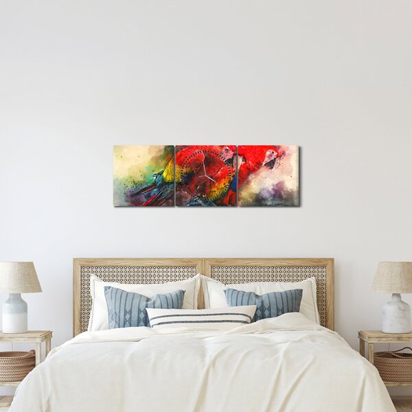 Vörös ara papagájok képe (órával) (90x30 cm)