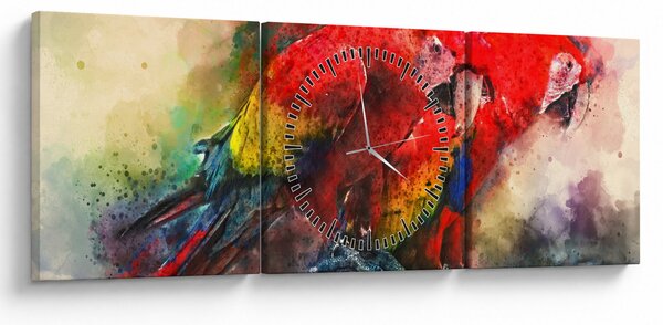Vörös ara papagájok képe (órával) (90x30 cm)