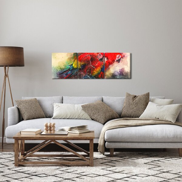 Vörös ara papagájok képe (órával) (90x30 cm)