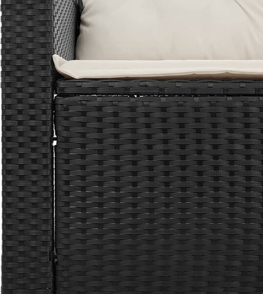 5 részes fekete polyrattan akácfa kerti kanapészett párnákkal