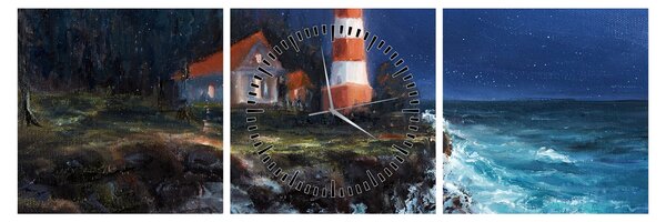 Kép - világítótorony az óceán partján, akvarell (órával) (90x30 cm)