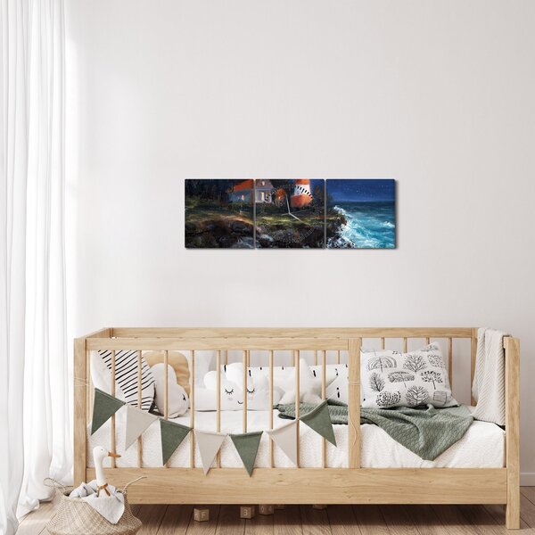 Kép - világítótorony az óceán partján, akvarell (órával) (90x30 cm)