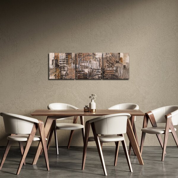 Kép - absztrakció barna tónusokkal (órával) (90x30 cm)