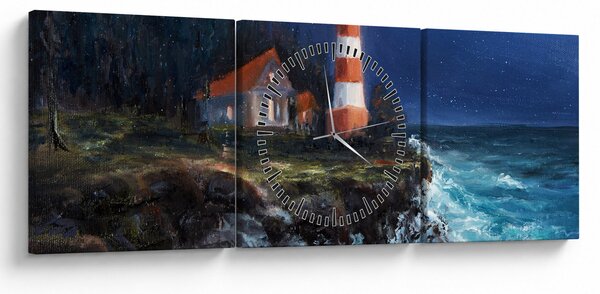 Kép - világítótorony az óceán partján, akvarell (órával) (90x30 cm)