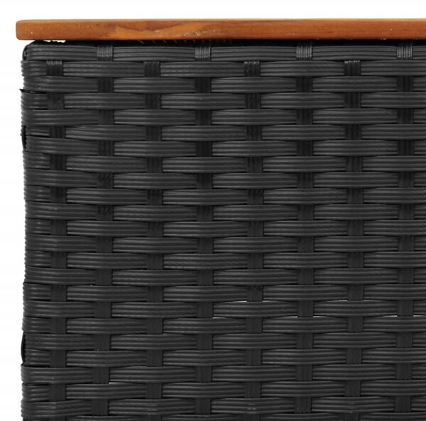 5 részes fekete polyrattan akácfa kerti kanapészett párnákkal