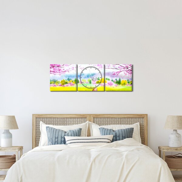 Kép - festett szarvas, akvarell (órával) (90x30 cm)