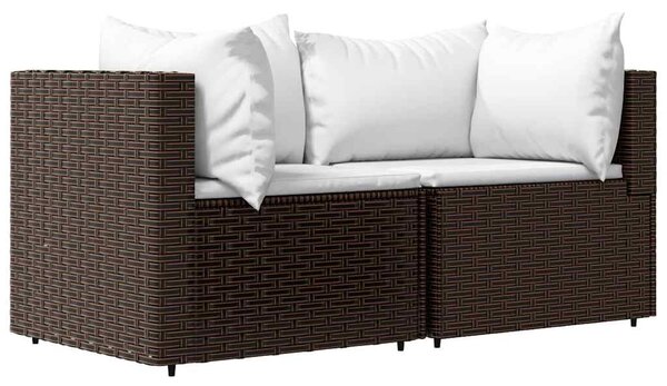 2 db barna polyrattan kerti sarokkanapé párnákkal