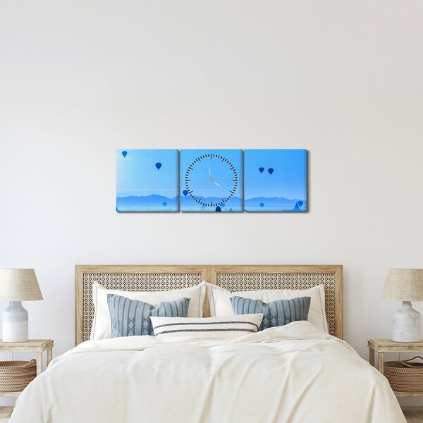 Kép - léggömbök a táj felett (órával) (90x30 cm)