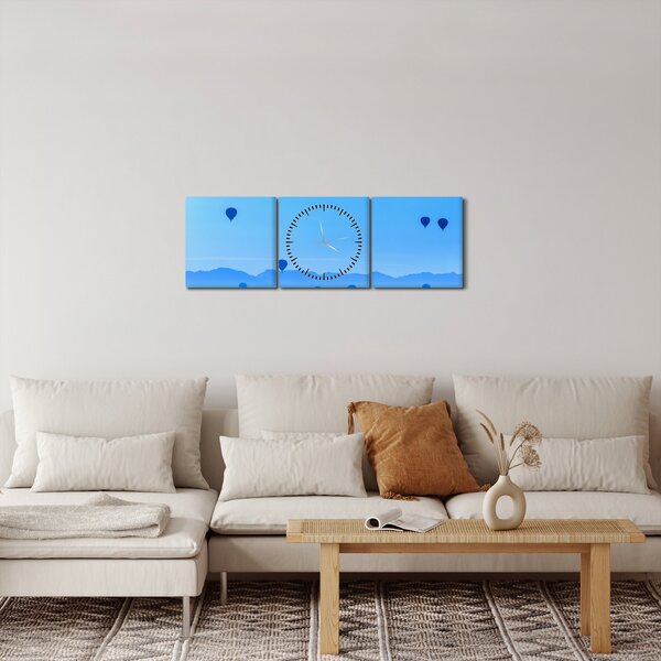 Kép - léggömbök a táj felett (órával) (90x30 cm)