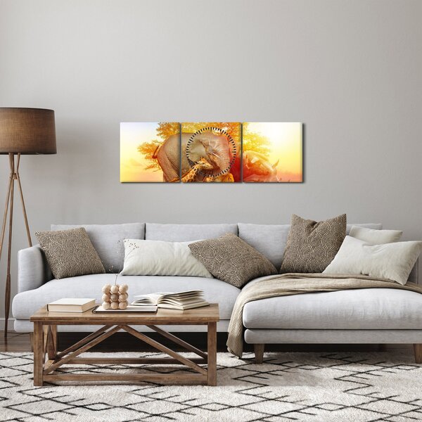 Afrikai állatok képe (órával) (90x30 cm)