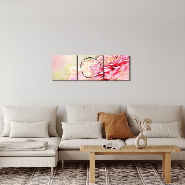 Kép - rózsaszín virág, akvarell (órával) (90x30 cm)
