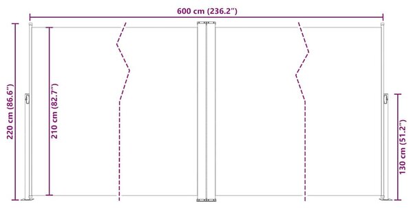 Kék behúzható oldalsó napellenző 200 x 600 cm
