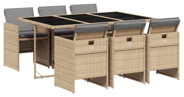 7 részes vegyes bézs polyrattan kerti étkezőgarnitúra párnákkal