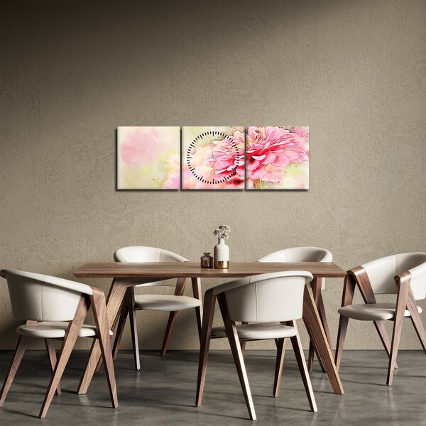 Kép - rózsaszín virág, akvarell (órával) (90x30 cm)