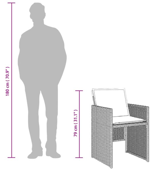 5részes világosszürke polyrattan kerti étkezőgarnitúra párnával