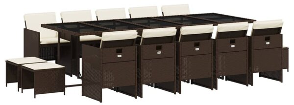 15 részes barna polyrattan kerti ülőgarnitúra párnákkal