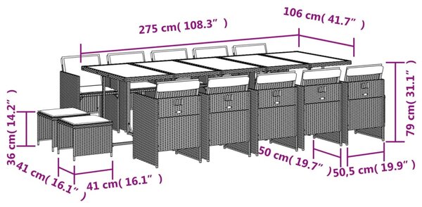 15 részes barna polyrattan kerti ülőgarnitúra párnákkal