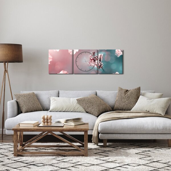 Kép - pillangó a virágok között (órával) (90x30 cm)