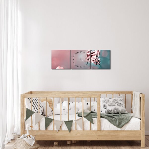 Kép - pillangó a virágok között (órával) (90x30 cm)