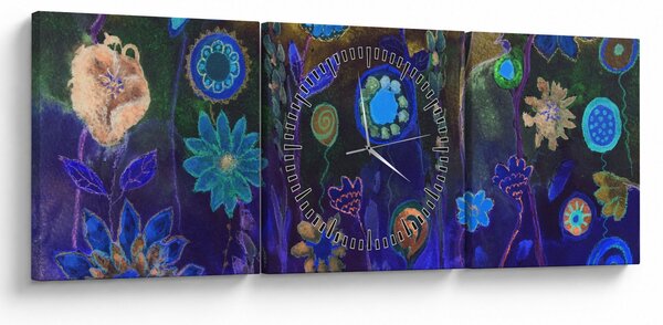 Sötétkék virágok képe (órával) (90x30 cm)