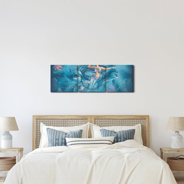 Kép - Sellő delfinekkel (órával) (90x30 cm)