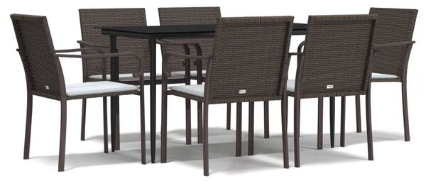 7 részes polyrattan és acél kerti étkezőgarnitúra párnával