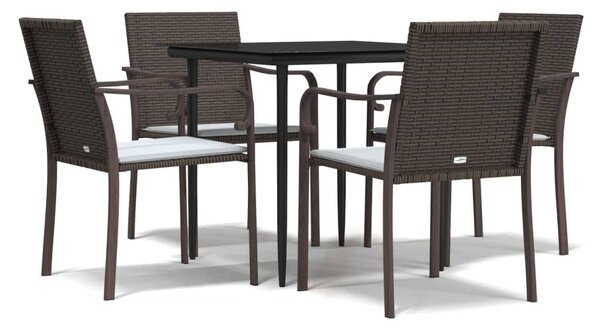 5 részes polyrattan és acél kerti étkezőgarnitúra párnával