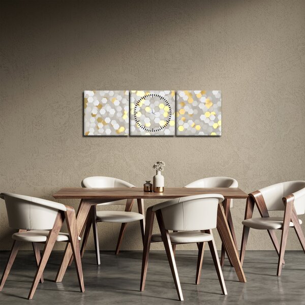 Kép - Arany és fehér hatszögek (órával) (90x30 cm)