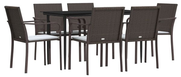 7 részes polyrattan és acél kerti étkezőgarnitúra párnával