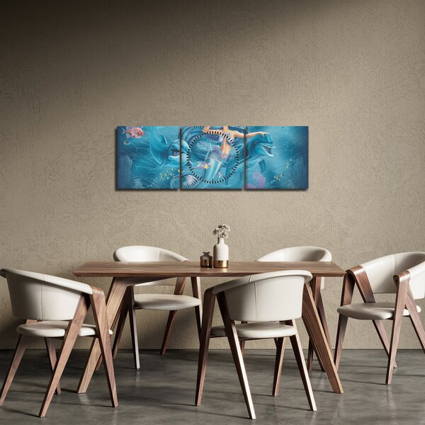 Kép - Sellő delfinekkel (órával) (90x30 cm)