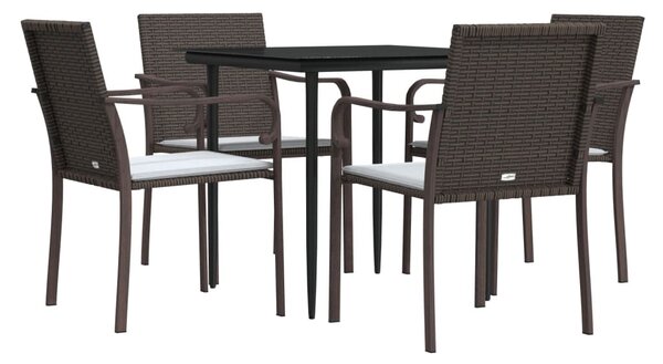 5 részes polyrattan és acél kerti étkezőgarnitúra párnával