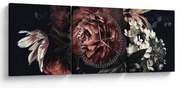 Kép - sötét virágok (órával) (90x30 cm)