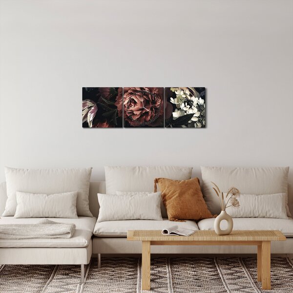 Kép - sötét virágok (órával) (90x30 cm)
