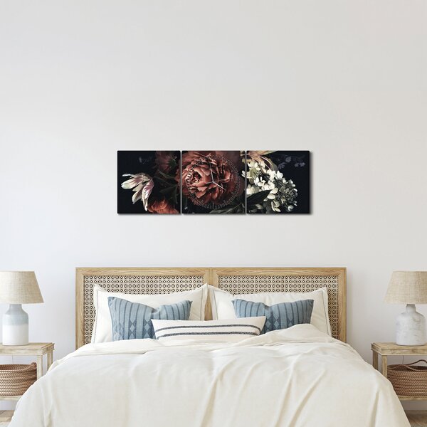 Kép - sötét virágok (órával) (90x30 cm)