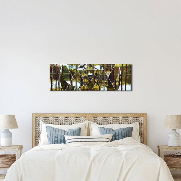 Kép - Geometrikus kollázs a skandináv erdők hátterében (órával) (90x30 cm)