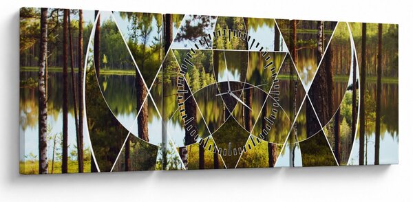 Kép - Geometrikus kollázs a skandináv erdők hátterében (órával) (90x30 cm)