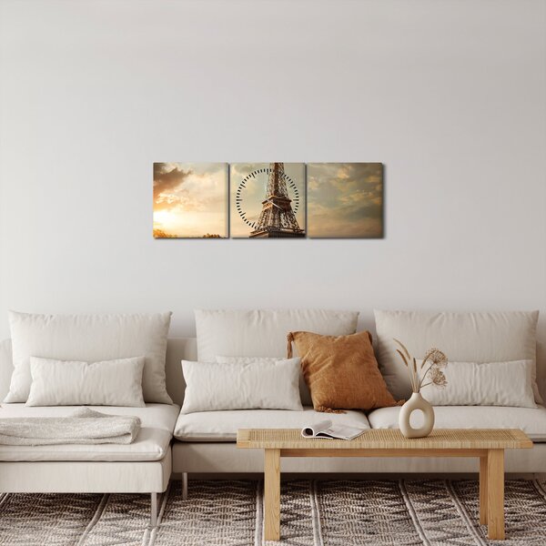 Kép - Eiffel-torony, Párizs, Franciaország (órával) (90x30 cm)
