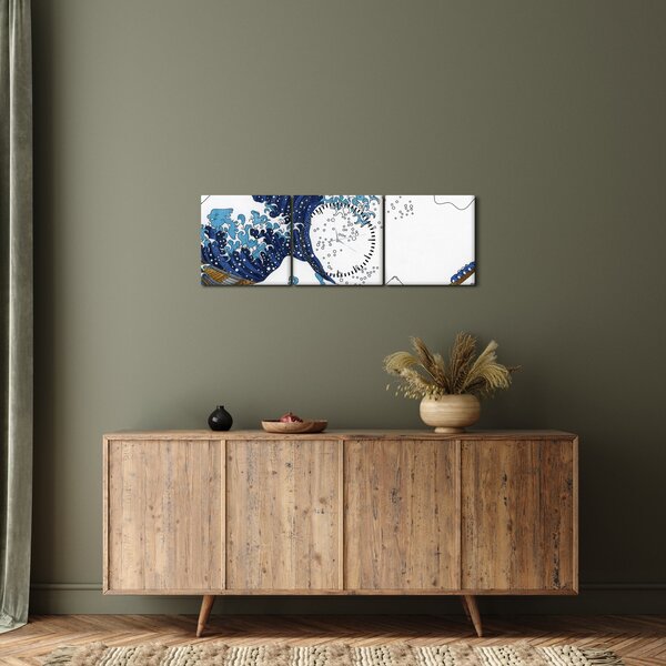 Kép - japán rajz, hullámok (órával) (90x30 cm)