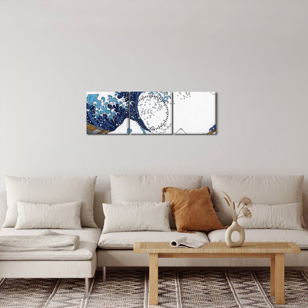 Kép - japán rajz, hullámok (órával) (90x30 cm)
