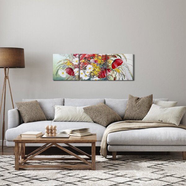 Egy váza képe vadvirágokkal (órával) (90x30 cm)
