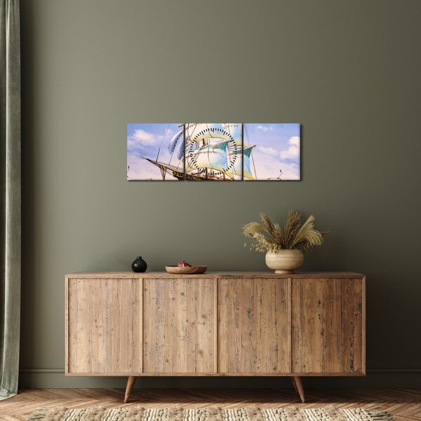 Kép egy hajóról a hullámokon (órával) (90x30 cm)