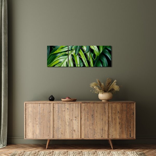 Kép - trópusi levelek (órával) (90x30 cm)