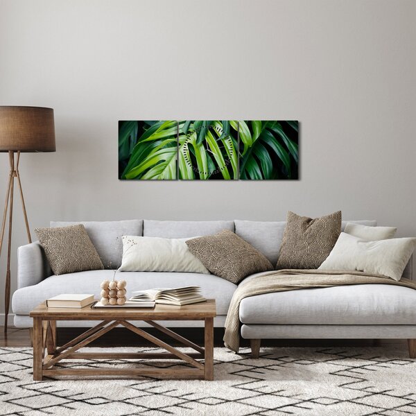 Kép - trópusi levelek (órával) (90x30 cm)