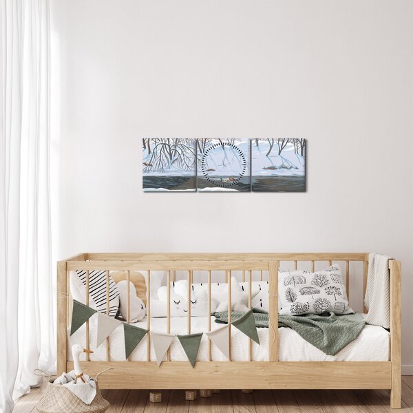 Kép - róka a téli tájban (órával) (90x30 cm)