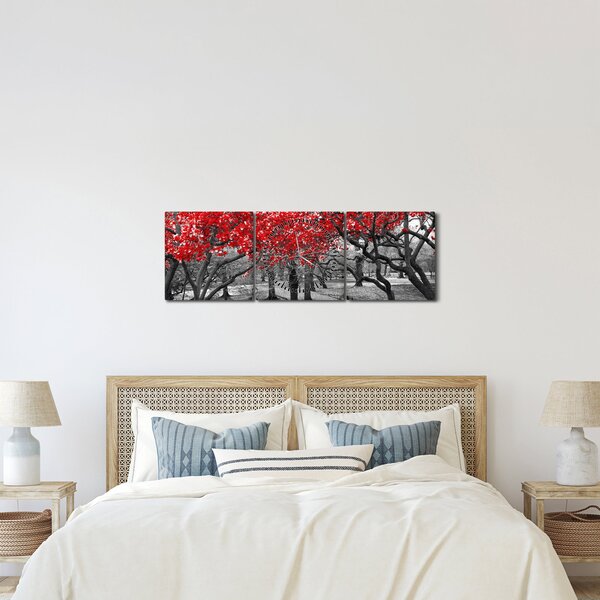 Kép - vörös fák,Central Park, New York (órával) (90x30 cm)