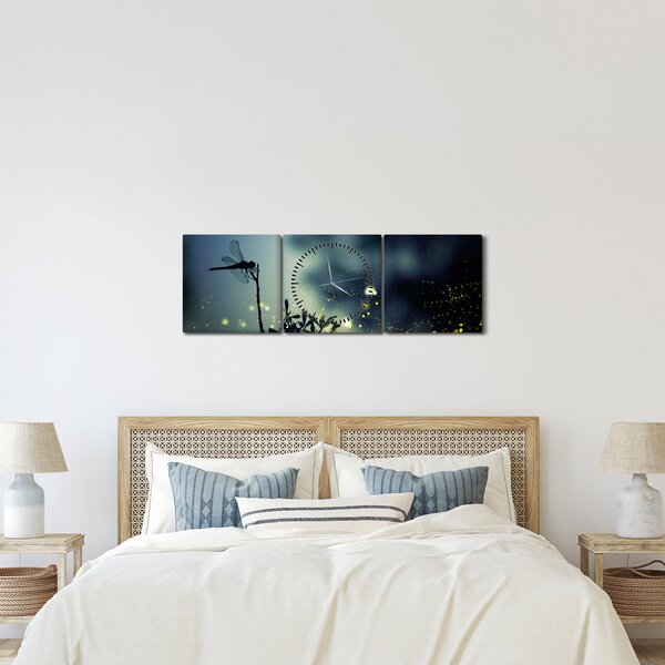 Kép - szitakötő a csillogó éjszakában (órával) (90x30 cm)