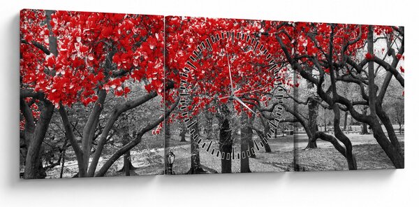 Kép - vörös fák,Central Park, New York (órával) (90x30 cm)