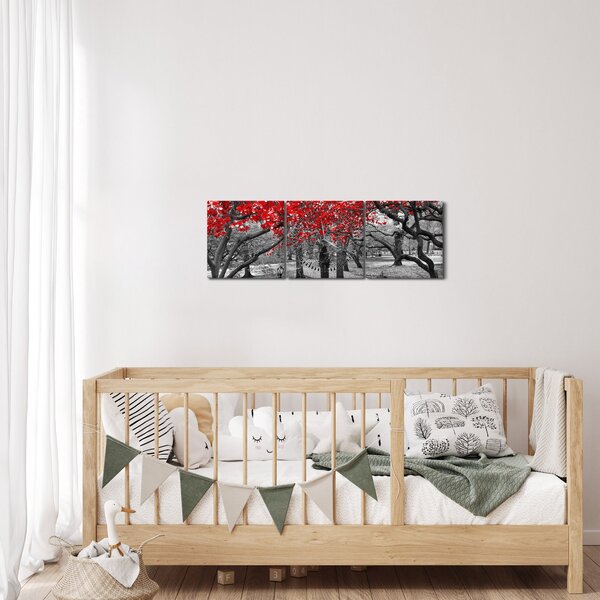 Kép - vörös fák,Central Park, New York (órával) (90x30 cm)